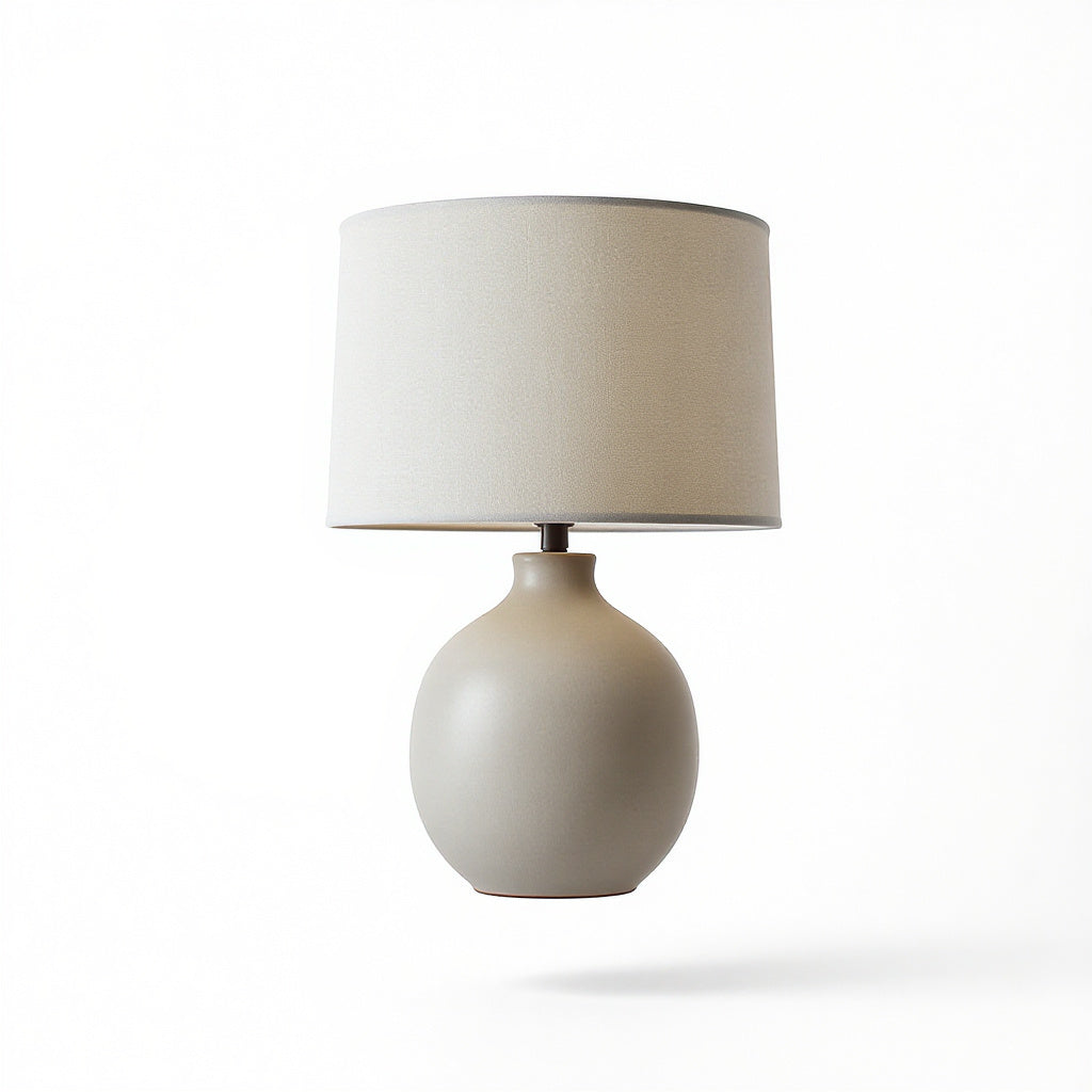 Ceramic Table Lamp – Matte Glaze Finish, Linen Shade, Cream White