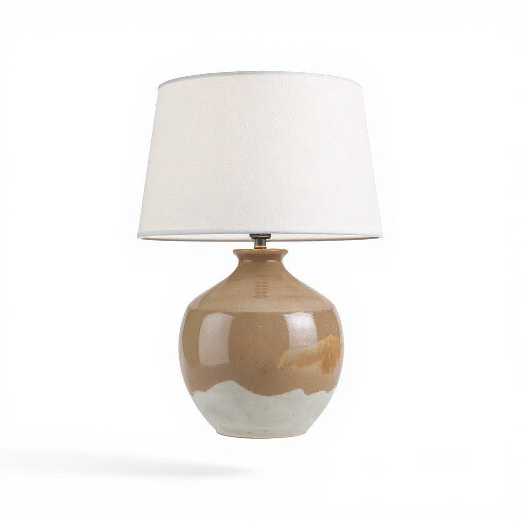 Angle view of handmade pottery table lamp highlighting its unique texture 3