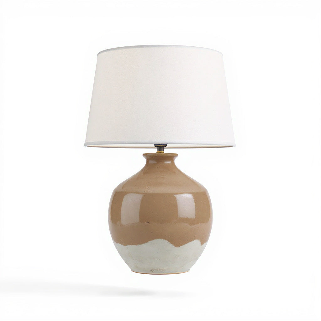 Back view of handmade pottery table lamp showcasing ceramic base 2