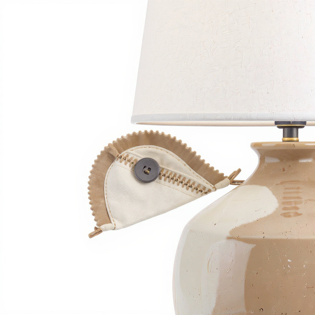 Close-up detail of earthy glaze finish on handmade pottery table lamp 4