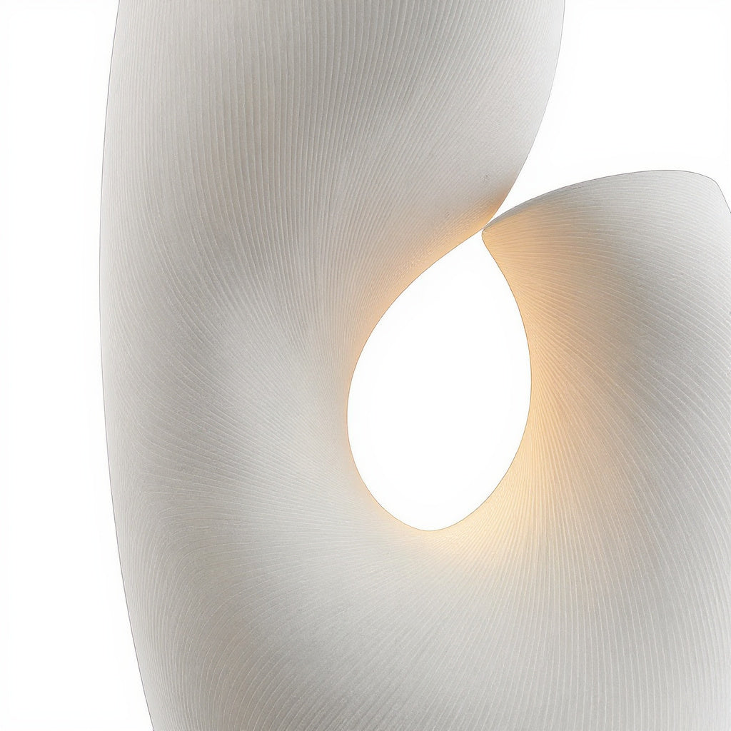 Close-up detail of handcrafted abstract sculpture lamp, emphasizing its texture 4