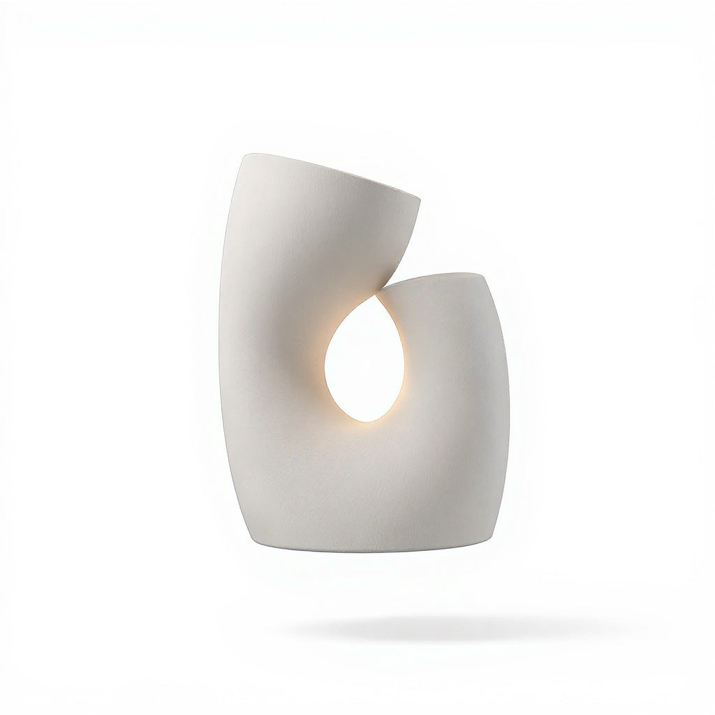 Angle view of neutral-colored table lamp with soft LED lighting 3