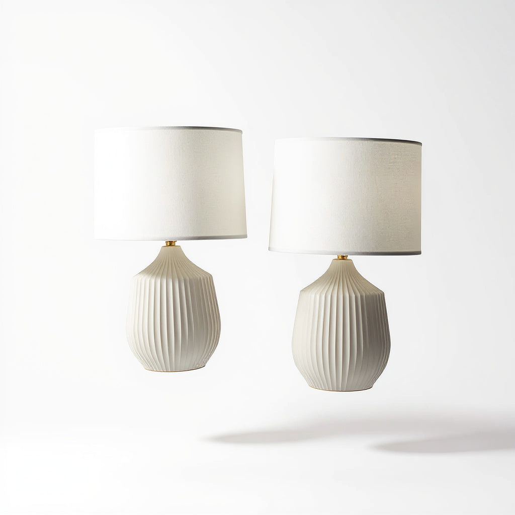 Angle View alt text: Ceramic Table Lamp Set of 2 Matching Bedside Lamps displayed at an angle 3