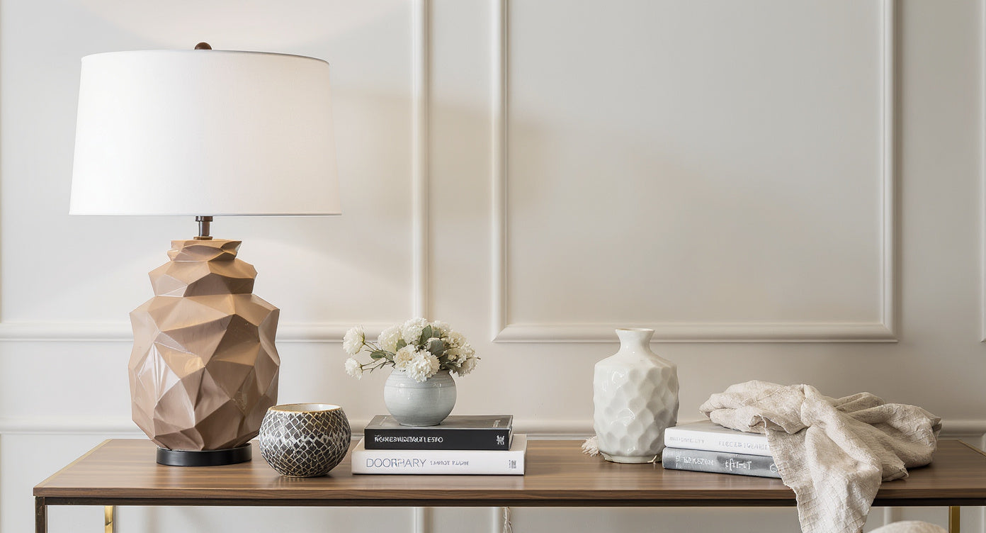 Modern arc floor lamp with brass hardware in contemporary living room